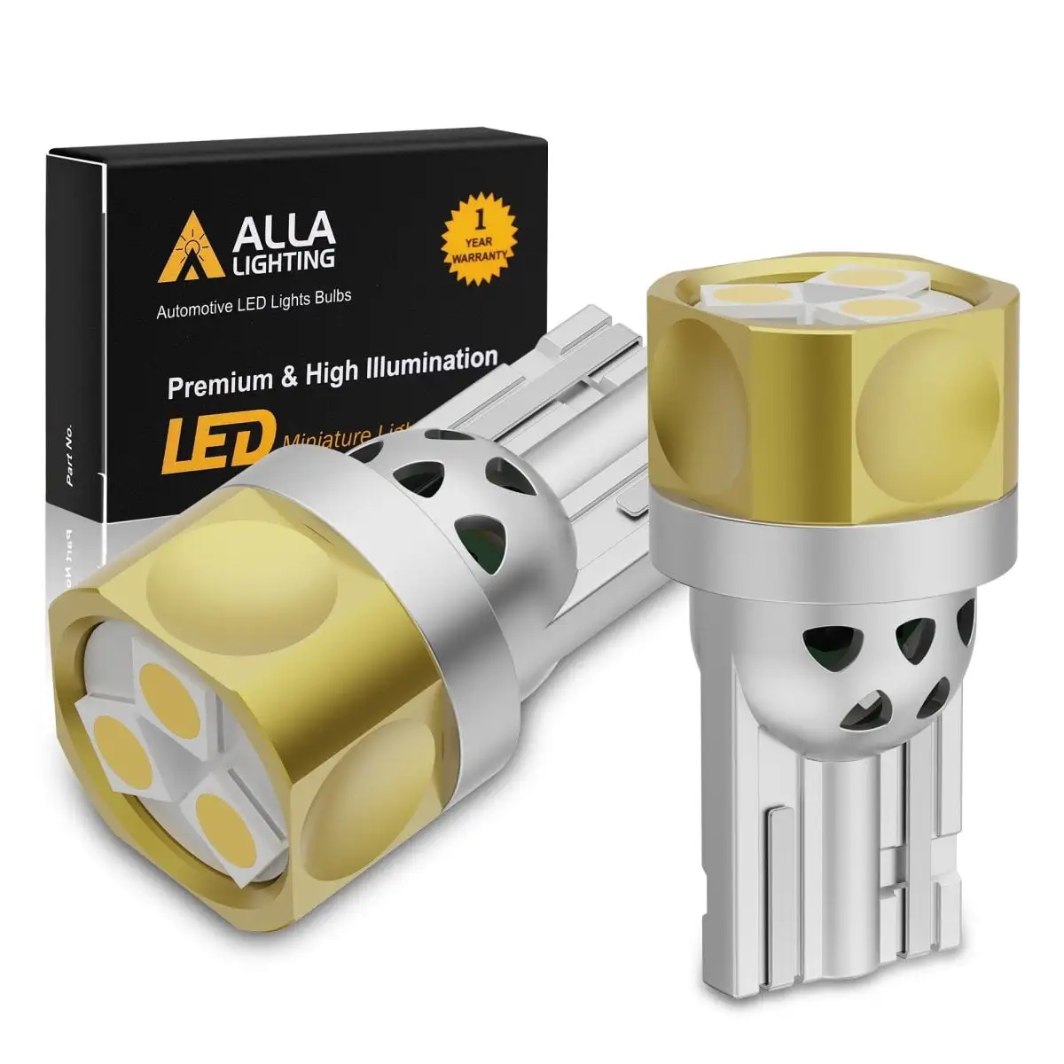 Alla Lighting Newest T10 194 168 LED Bulbs 194NAK 194A 168NA. Amber Yellow Side Marker. Interior Lights Replacement Lamps