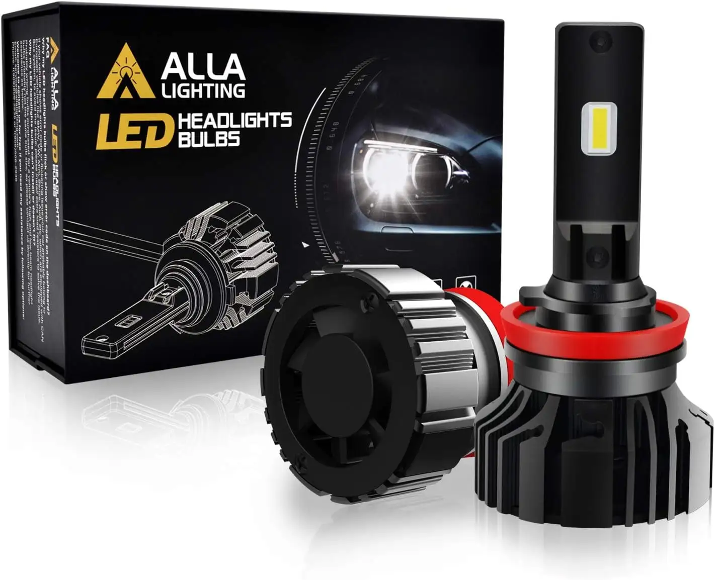 Alla Lighting Newest TXH H8 H9 H11 LED Bulbs Xtreme Super Bright Replacement 6V~24V. 6000K Xenon White