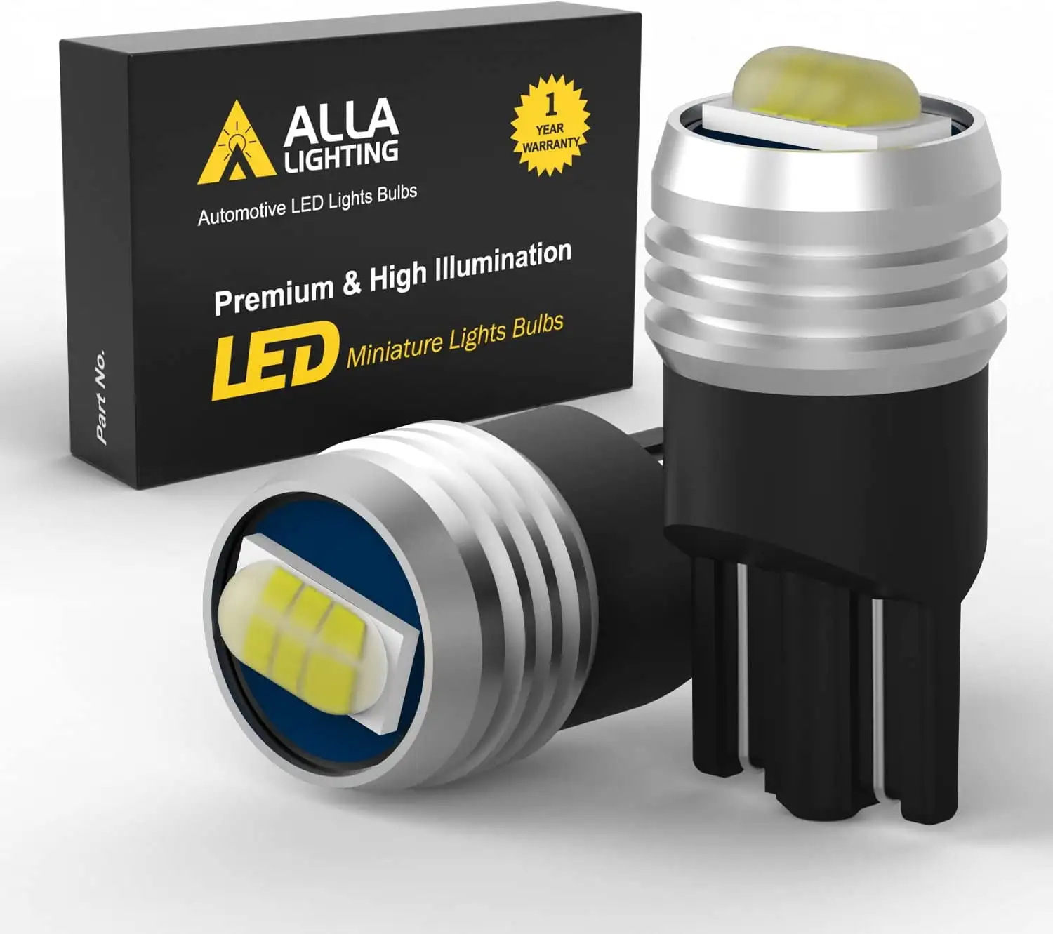 Alla Lighting T10 Wedge 194 168 LED Bulbs. 6000K Xenon White License Plate Lights. Interior Lights Map Lights.Dome Lights.Trunk Lights.Courtesy Lights Super Bright 12V 175 2825 W5W161 2827