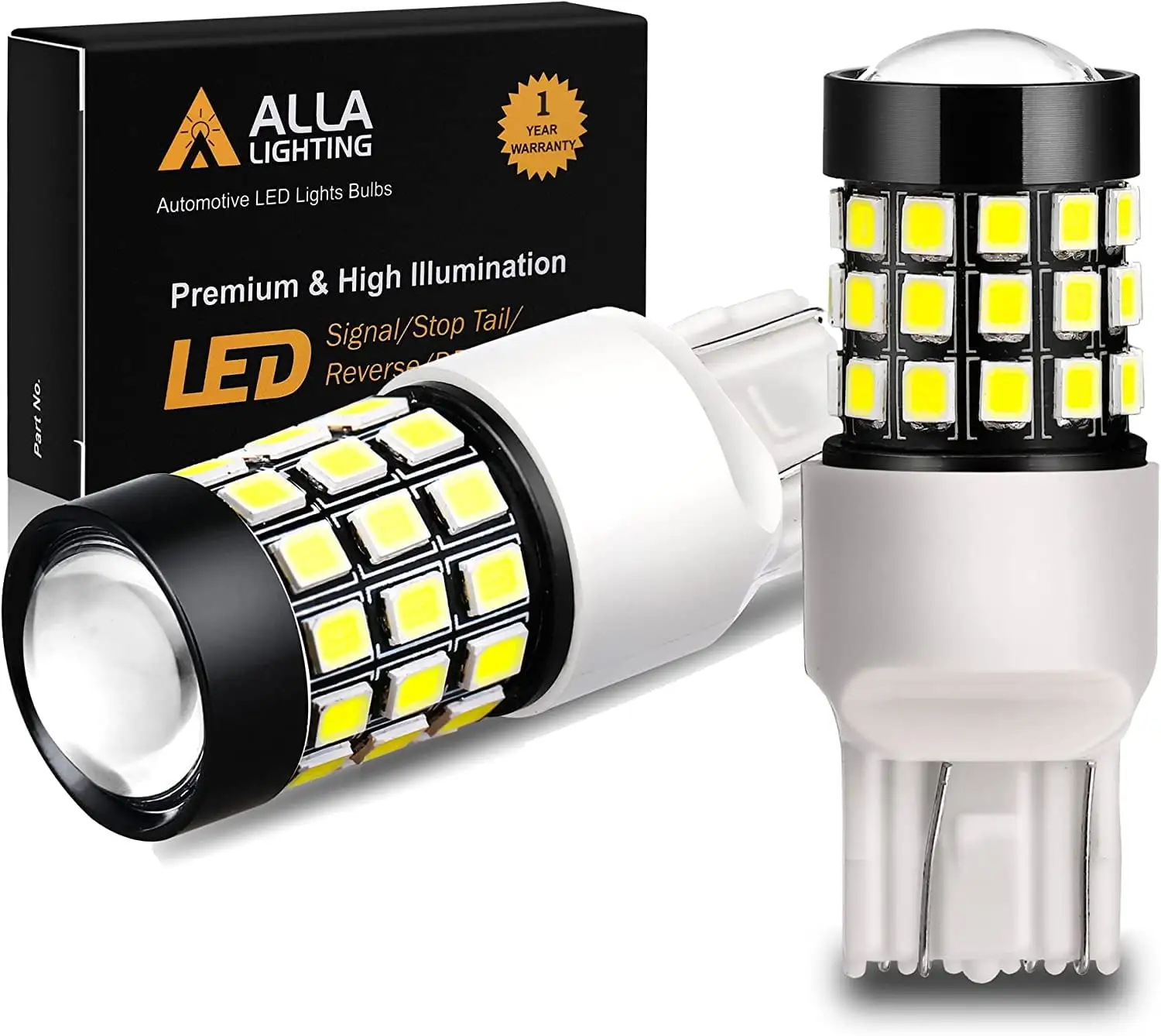 Alla Lighting T20 Wedge 7440 7443 Strobe Reverse Lights LED Bulbs. 6000K Xenon White Super Bright 2835 39-SMD 7440KX W21W 7440LL Flashing Back Up Lamps Replacement for Cars. Trucks