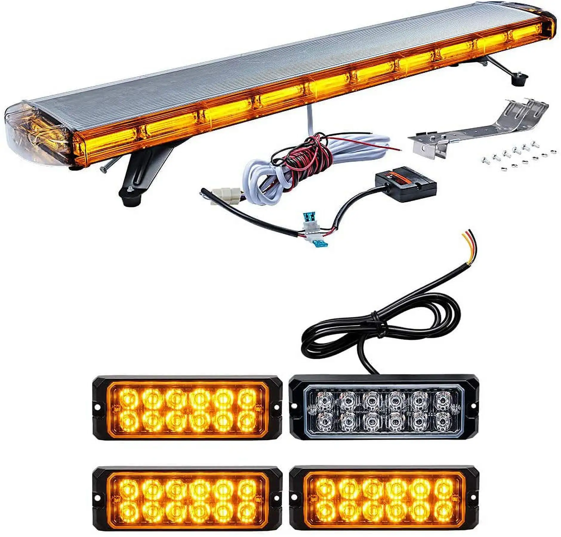 Amber Strobe Light Bar Emergency Beacon Warn Top Roof Truck Response 47 inch + 12-LED Surface Mount Strobe Light