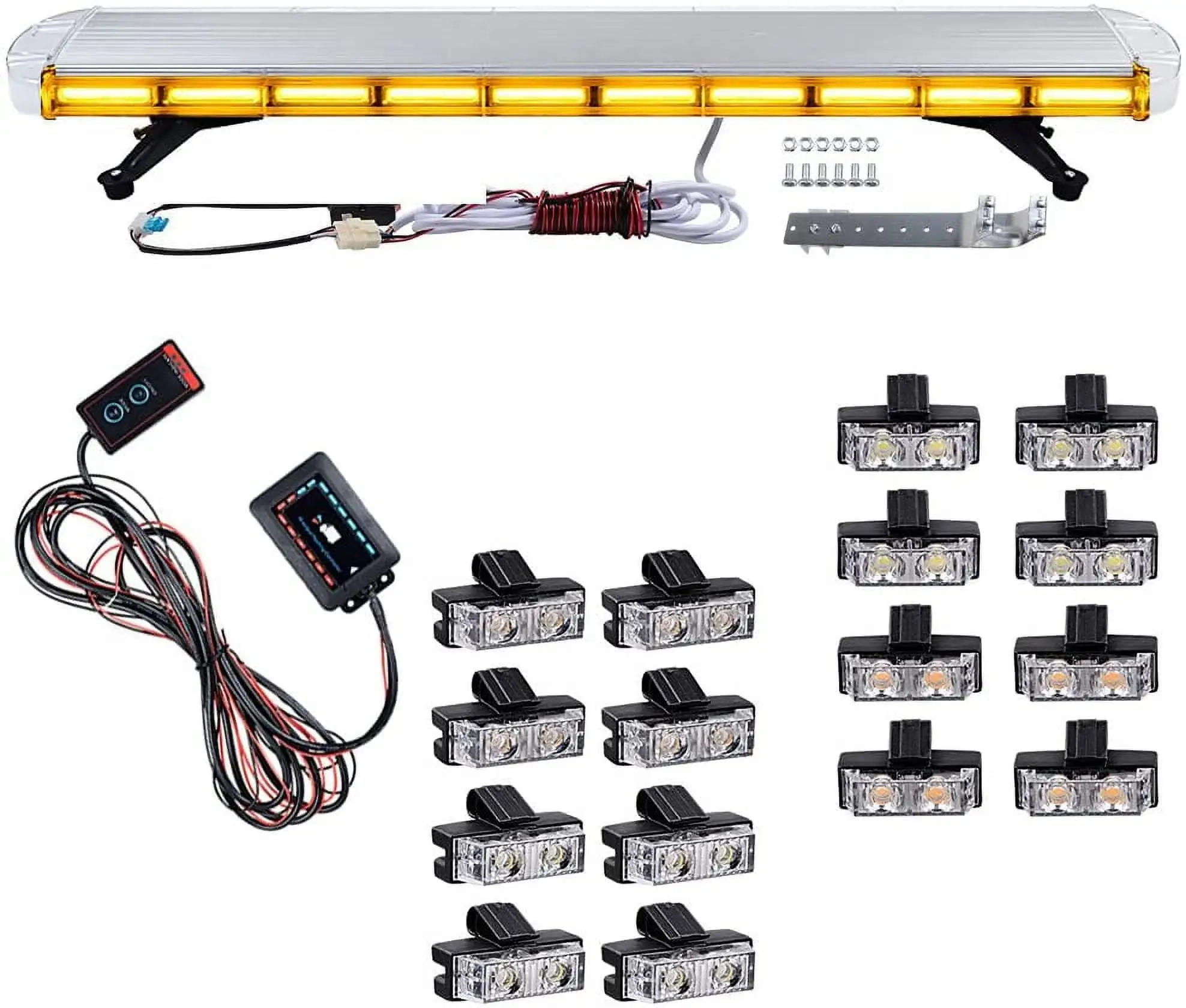 Astra Depot AMBER 47 inch 22 COB LED Roof Top Flashing Lamp + 16pcs 2-LED Grille Car Tow Truck Warning Emergency Beacon Strobe Light