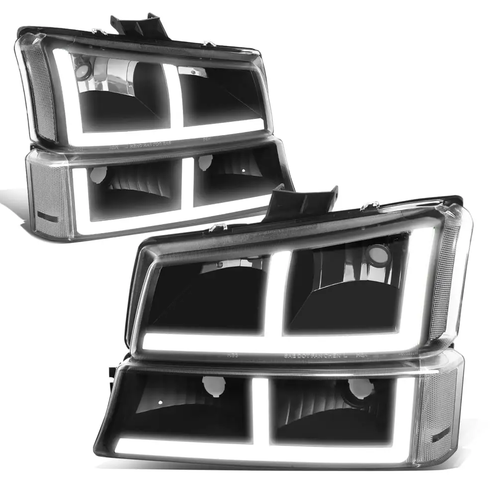 Black Clear [F-LED DRL] Headlight Lamps for 03-07 Chevy Silverado/Avalanche 1500