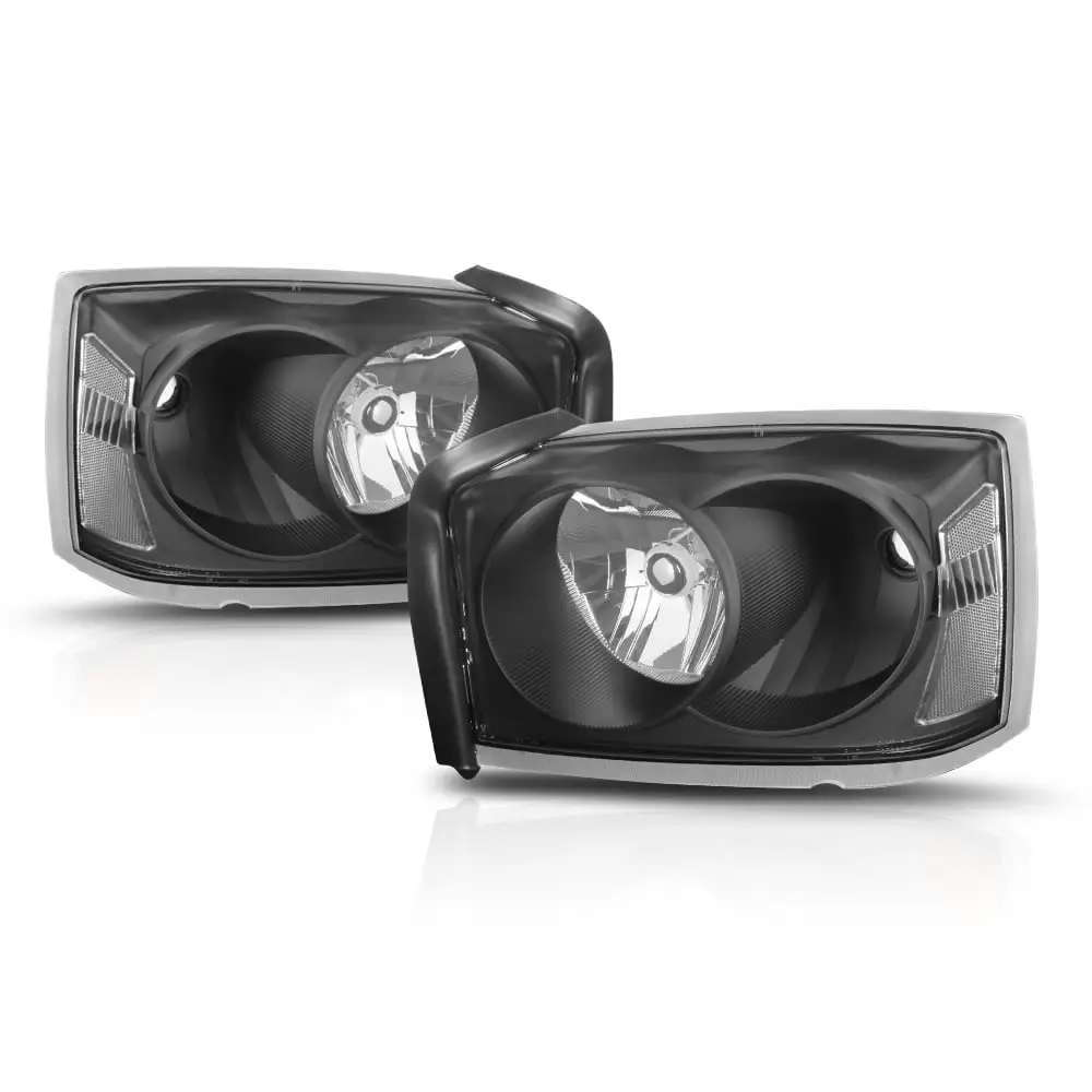 Black Housing Headlight Lamps Clear Reflector OE Style for 05-07 Dodge Dakota