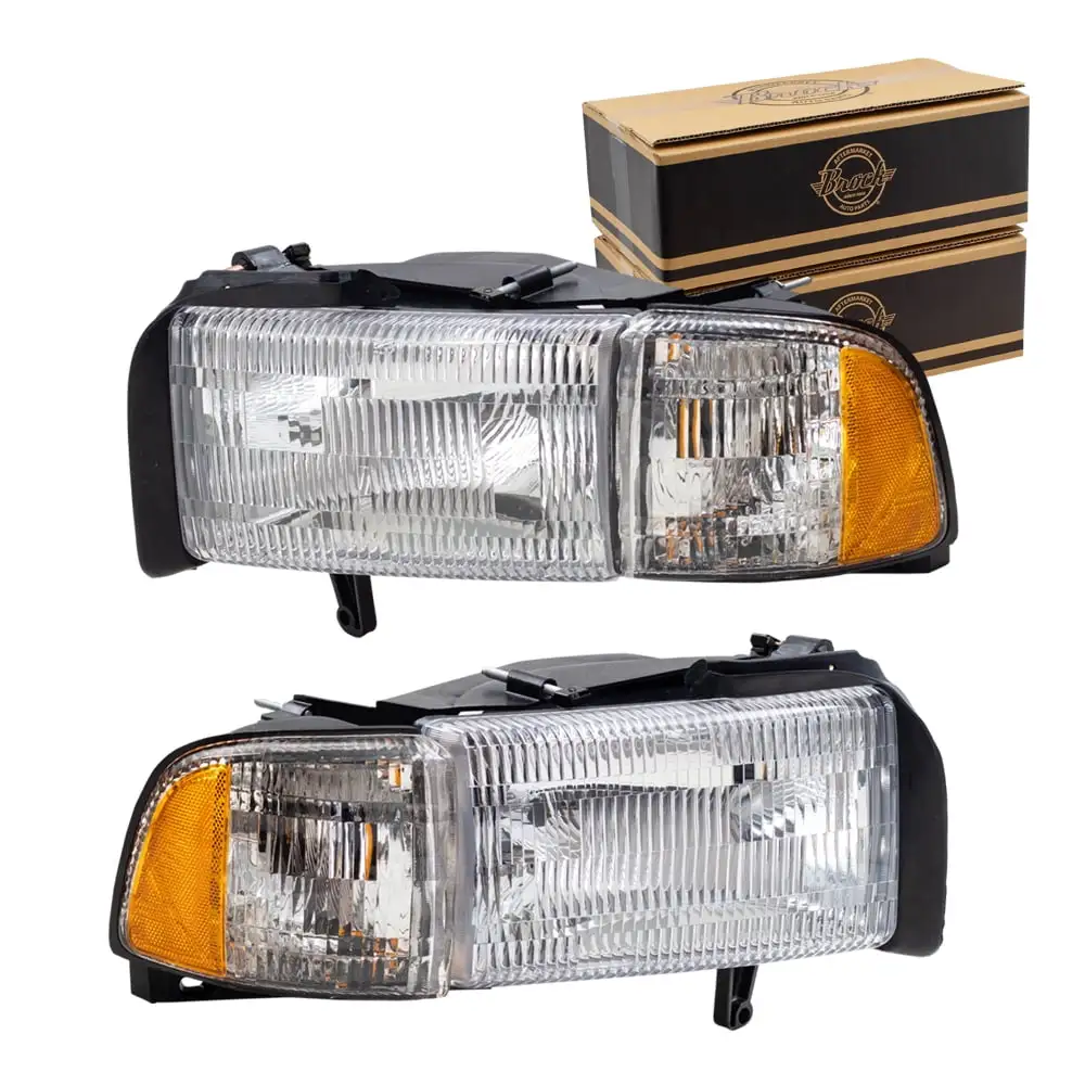 Brock Aftermarket Replacement Driver Left Passenger Right Halogen Combination Headlight and Corner Light Assembly Set Fits select: 1994-2002 DODGE RAM 2500. 1994-2001 DODGE RAM 1500