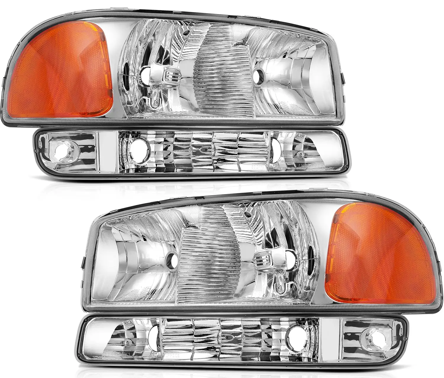 CCIYU Headlight Assembly fit for 99-06 GMC Sierra 1500 2500 3500/00-06 GMC Yukon + Park/Signal Headlamp. Chrome Housing. Headlight Lamp Driver + Passenger Side Fits select: 2003-2006 GMC YUKON DENALI