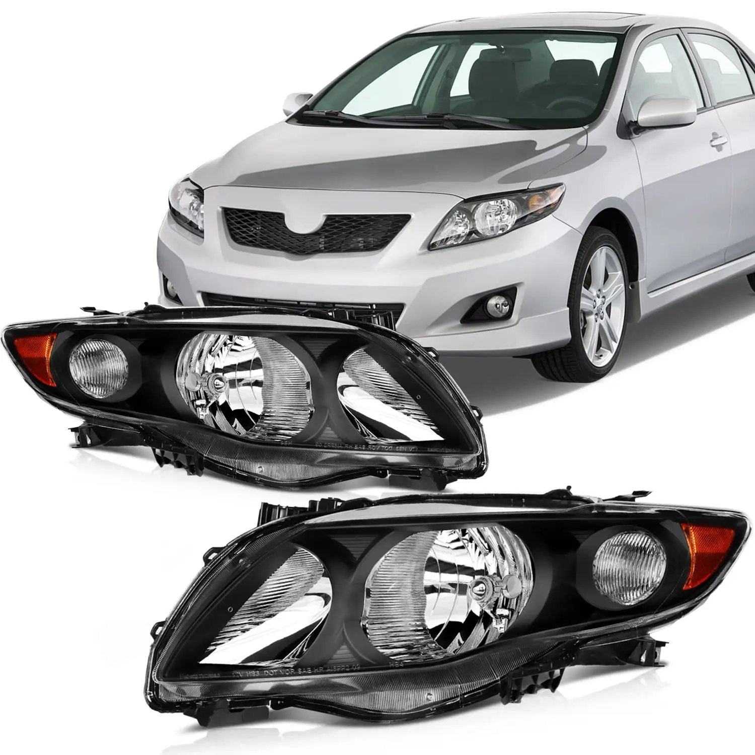 CCIYU OE-Style Headlight Assembly fit for 2009 2010 Toyota Corolla with Body Cladding Models. Headlight Lamp Driver + Passenger Side