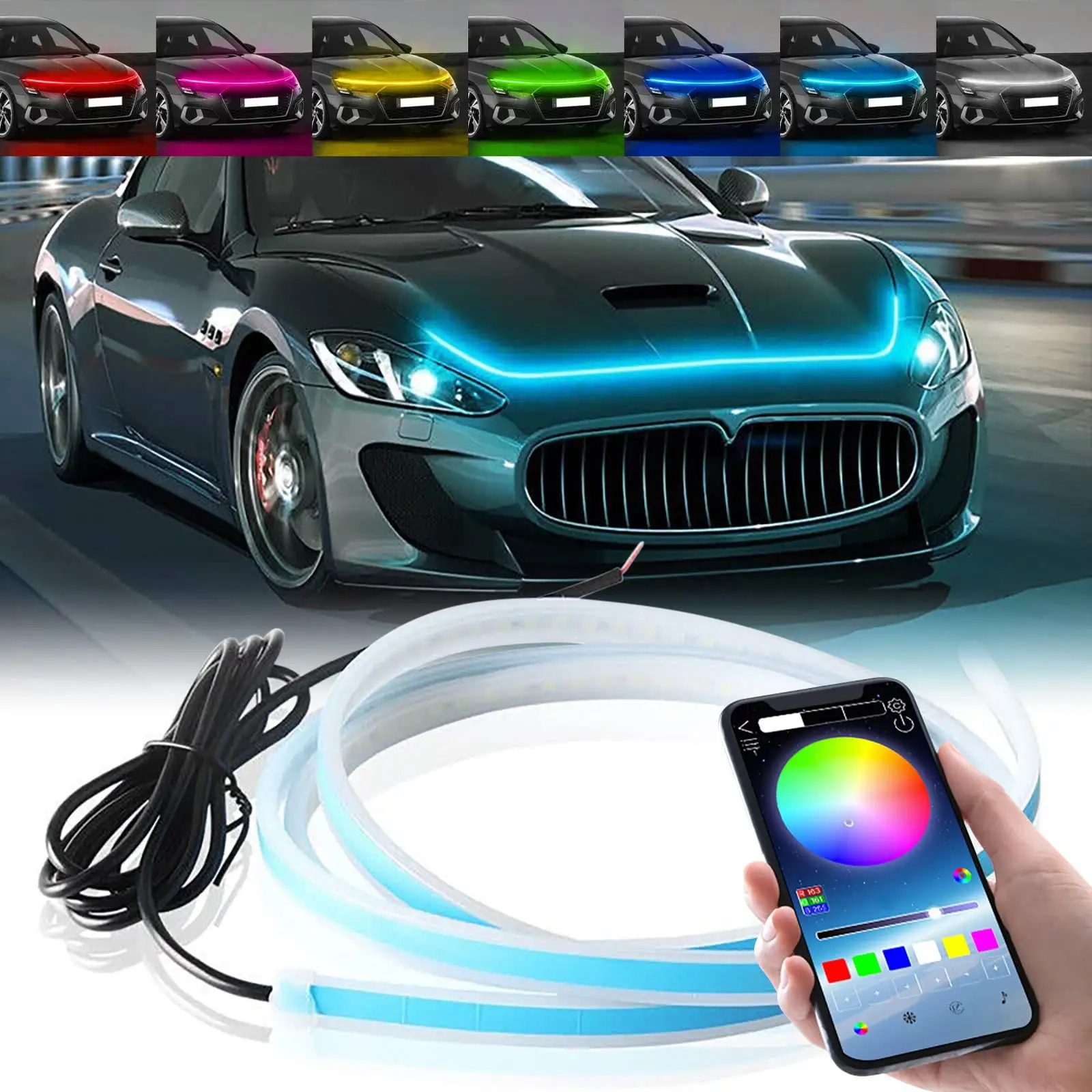 Car Accessories ZKCCNUK Exterior Lights For Cars. 59/71 Inch Car Hood Strips With Dreamcolor Chas-ing. LED Daytime Running Strip. Wireless APP Clearance