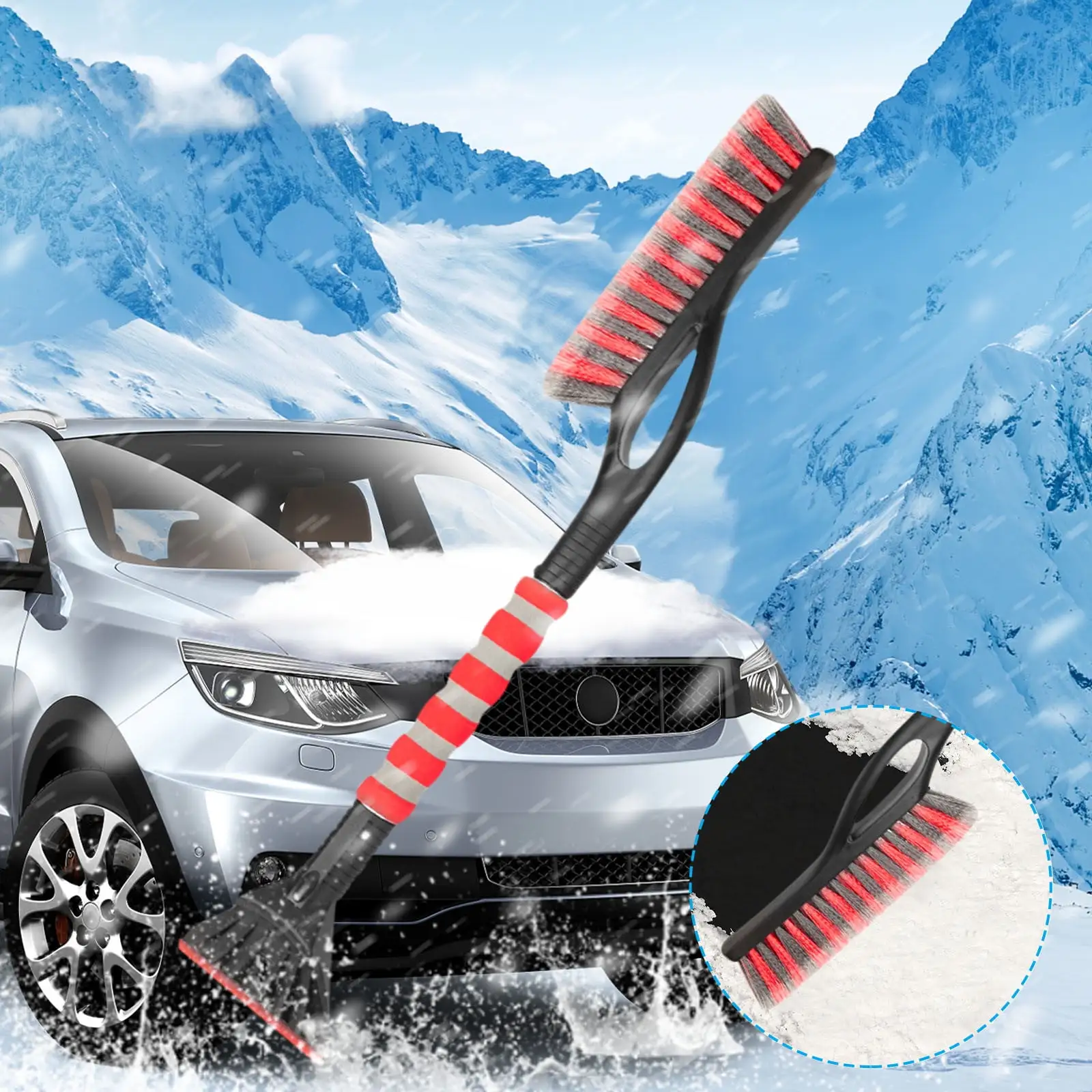 Car Mounted Snow Scraper. Snow Scraping. Defrosting. And Deicing Shovel. Winter Car Cleaning. Multifunctional Snow Shovel