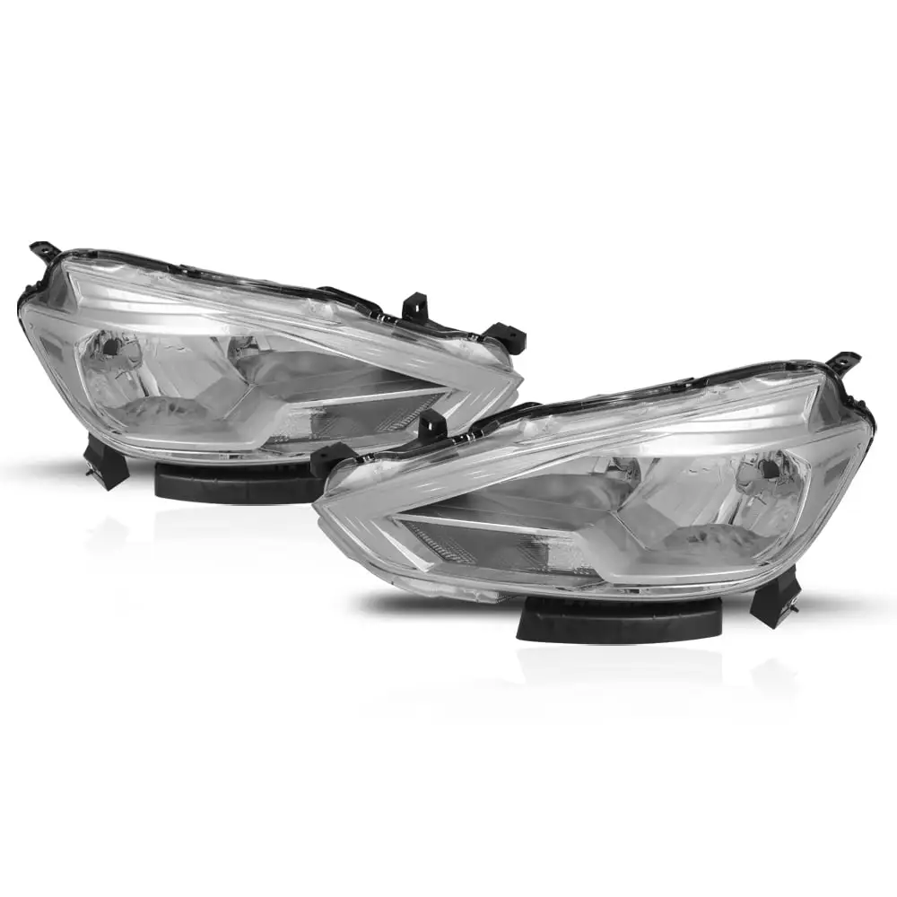 Chrome Housing Headlights Lamps Clear Reflector OE Style for 16-18 Nissan Sentra