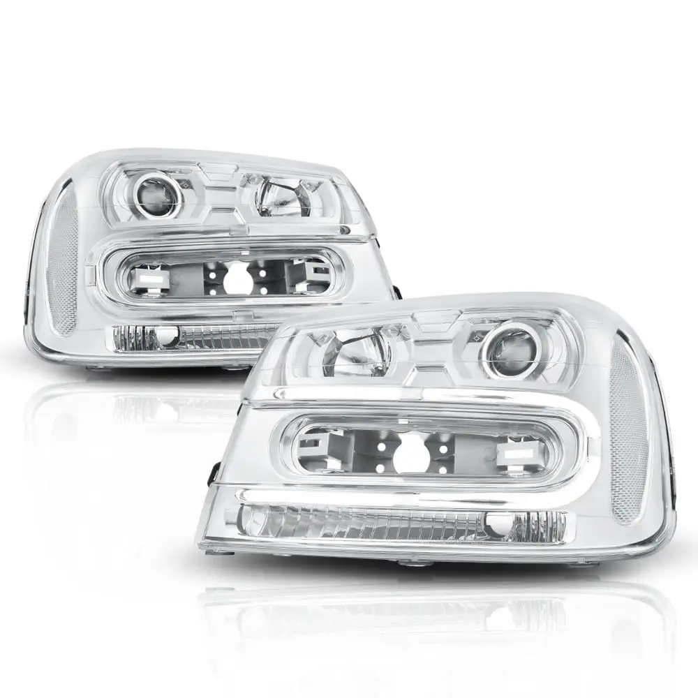 Chrome Housing Projector Headlight LED DRL Clear Reflector for 02-09 Trailblazer 03 04 05 06 07 08