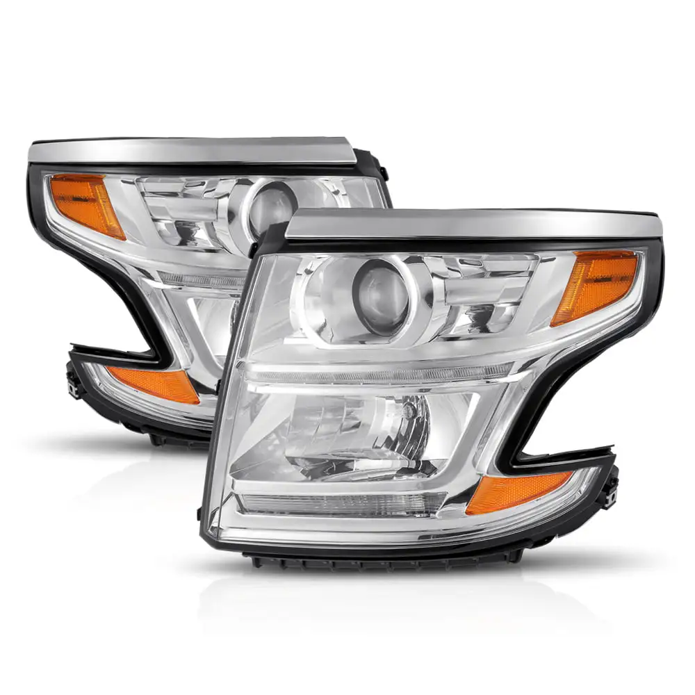 Chrome Projector Headlight LED DRL Amber Signal for 15-20 Chevy Suburban/Tahoe 16 17 18 19