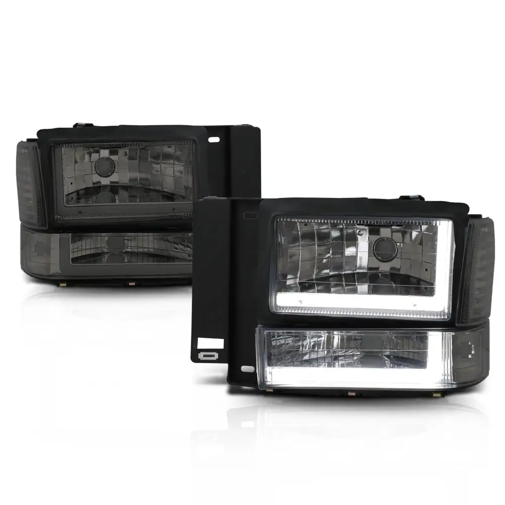 Chrome/Smoke[Dual LED L-BAR DRL]Headlight+Bumper+Corner for 91-94 Ford Explorer 92 93