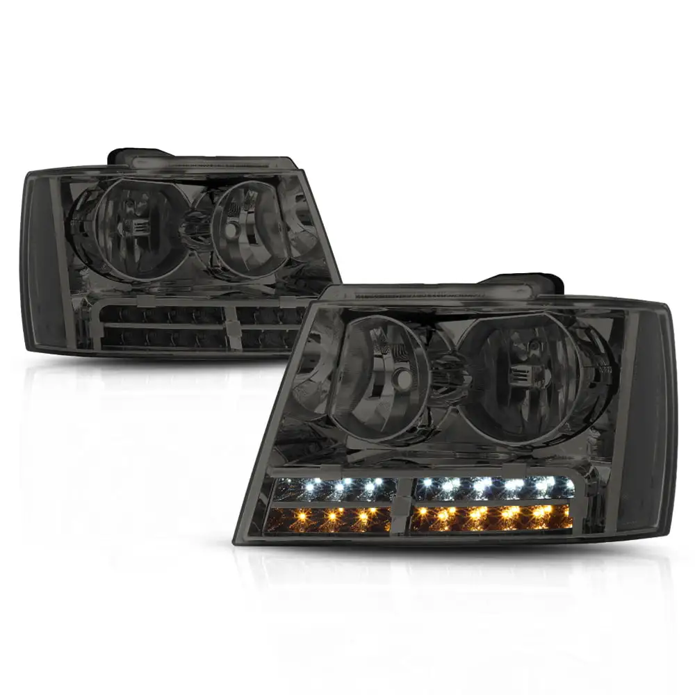 Chrome/Smoke Headlight [LED DRL+TURN SIGNAL] for 07-14 Suburban/Tahoe Avalanche 08 09 10 11 12 13