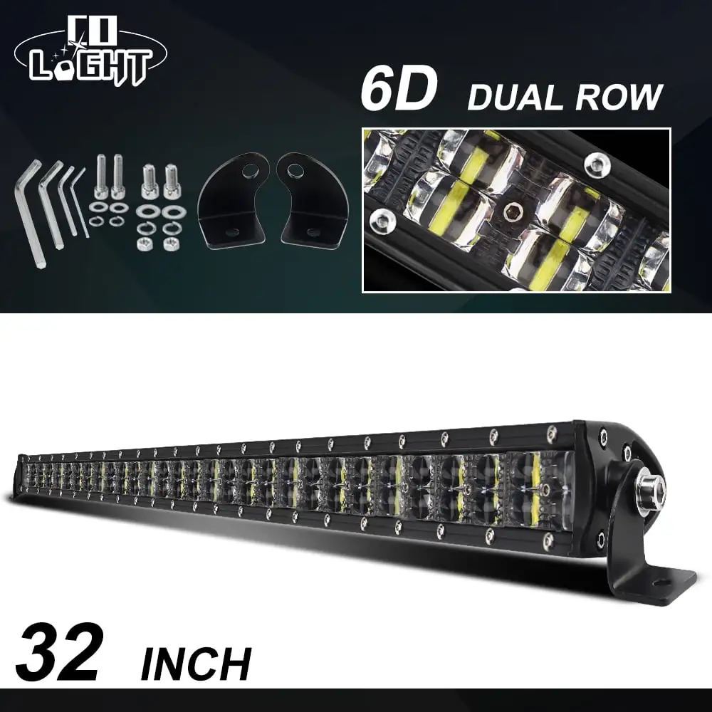 Colight 6D lens Dual row 32inch LED Light Bar Combo Spot Flood 300W LED Offroad Light Driving Work IP68 Roof Bumper Light bar 12V 24V