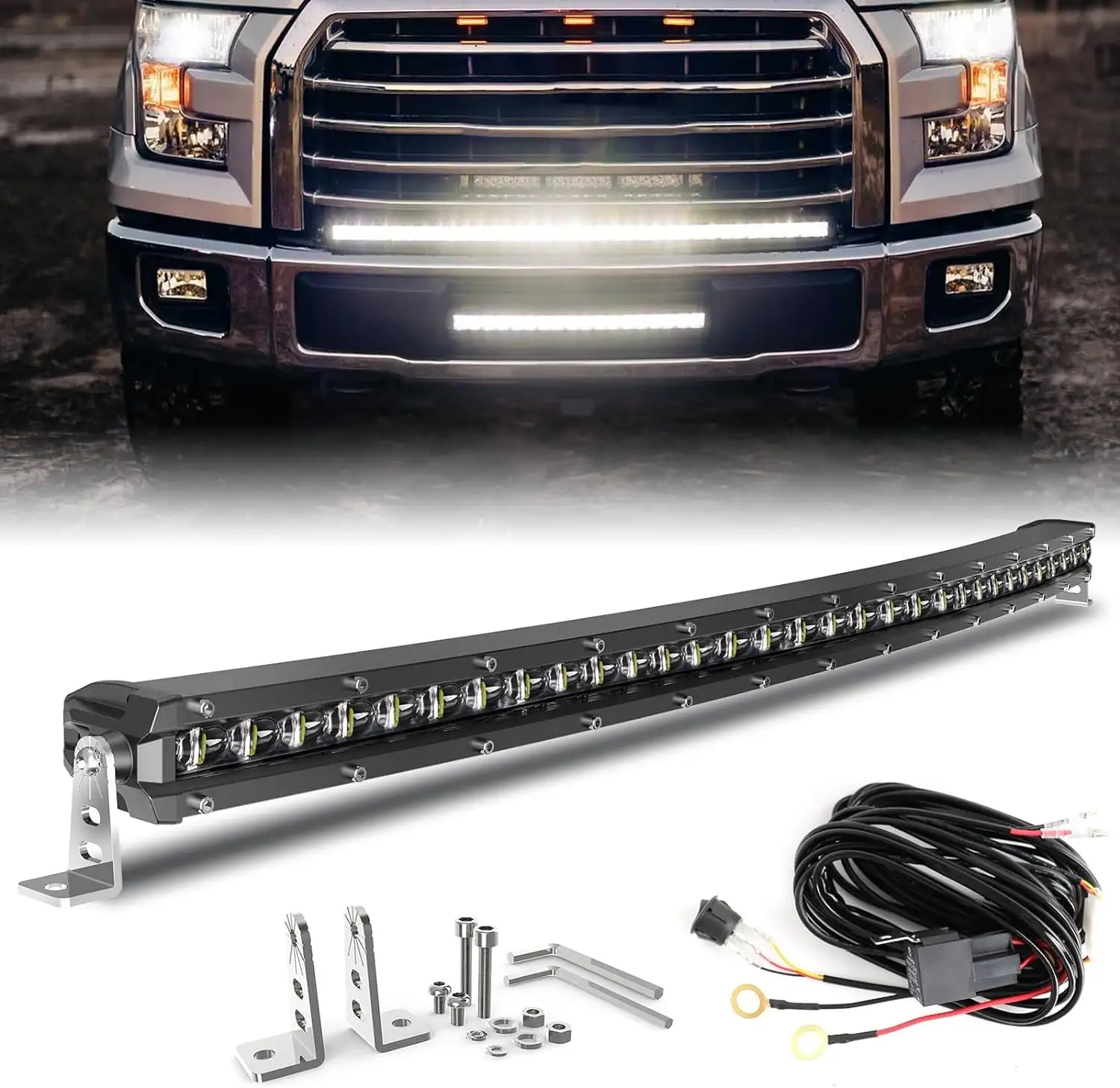 Colight LED Light Bar Curved 38 Inch Single Row Offroad Lighting Driving Spot Flood Combo Beam LED Work Light for Trucks UTV ATV SUV 4WD 4X4 Pickup