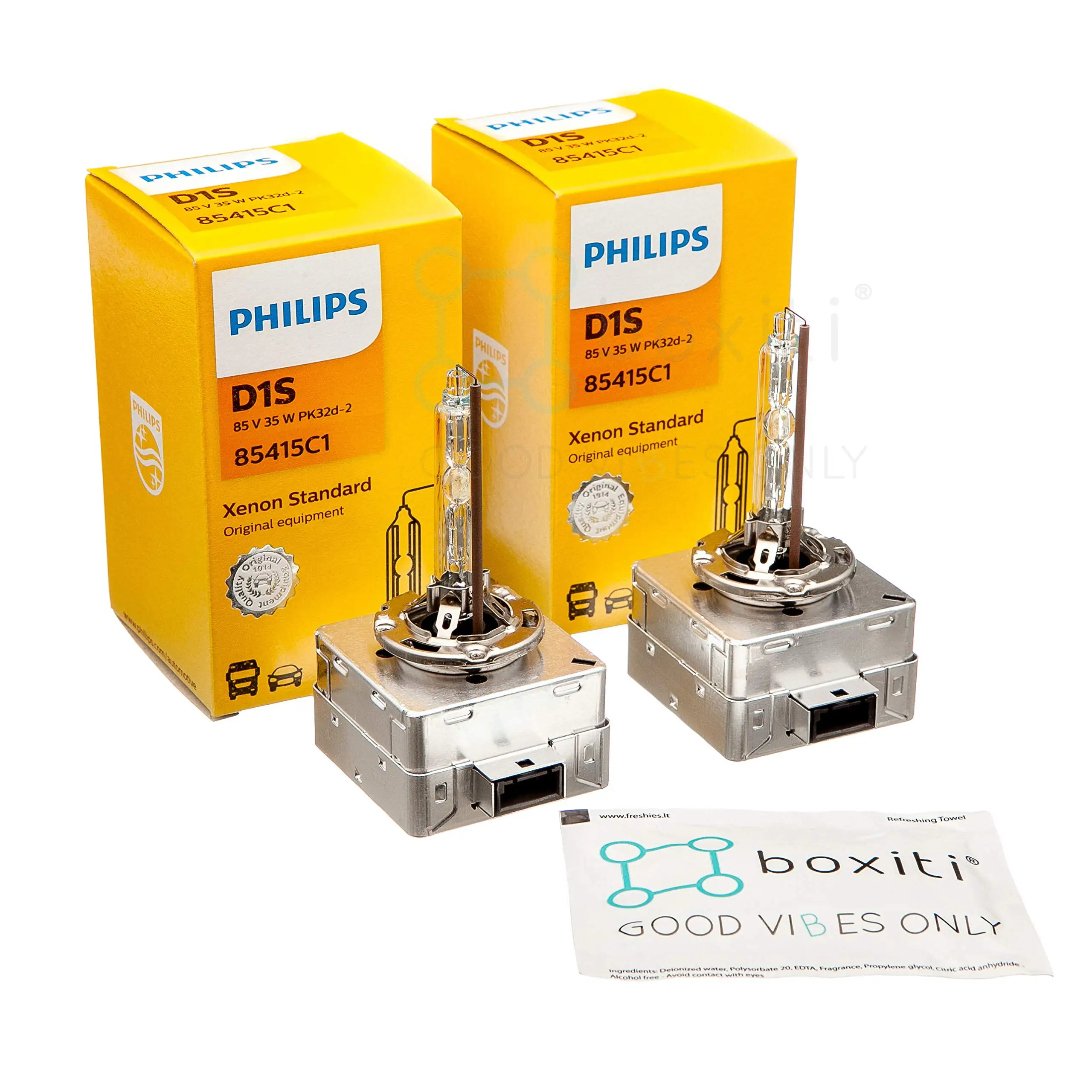 D1S x 2 Pcs. Xenon Standard Headlight Bulbs 35W 85415C1 HID Technology by Philips + Wipe