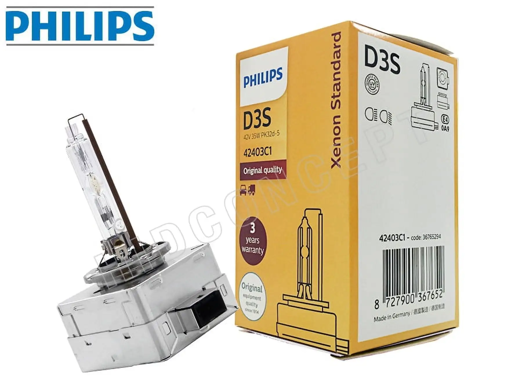 D3S: Philips 4300K Standard HID OEM Bulb 42403C1 with Security Label (Pack of 1)