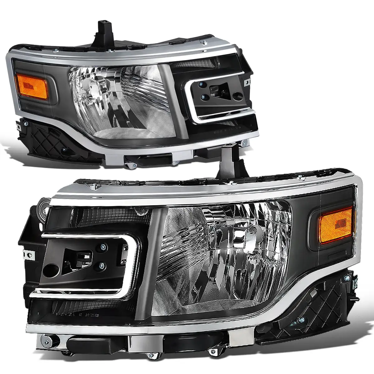 DNA Motoring HL-FFLEX13-BK-AM For 2013 to 2019 Ford Flex Pair Factory Style Black Housing Amber Corner Headlight Headlamps 14 15 16 17 18