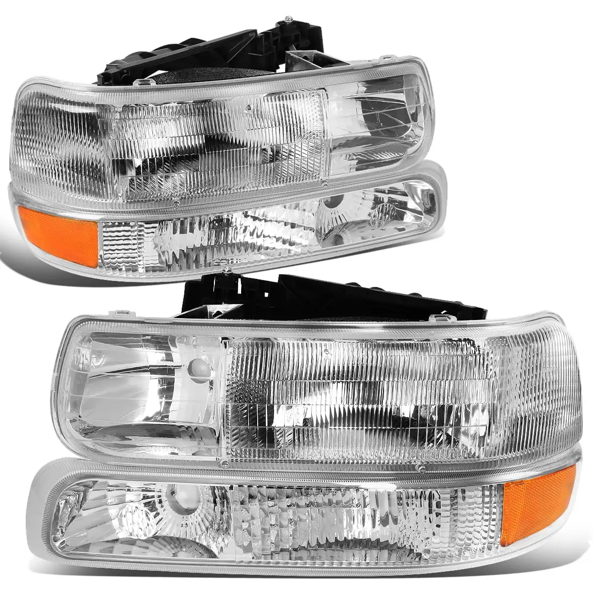 DNA Motoring HL-OH-CS99-4P-OEM For 1999 to 2006 Chevy Silverado Suburban Tahoe 4Pcs Factory Style Headlights+Bumper Lights Set 00 01 02 03 04 05