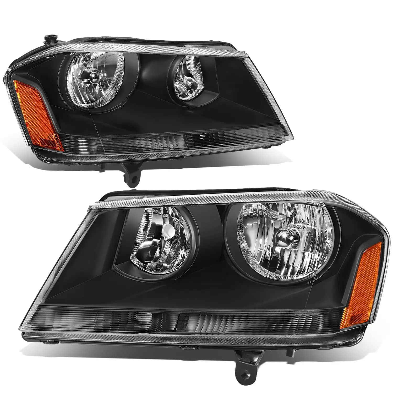 DNA Motoring HL-OH-DAVE08-BK-AM For 2008 to 2014 Dodge Avenger Factory Style Black Housing Amber Corner Headlight Lamps