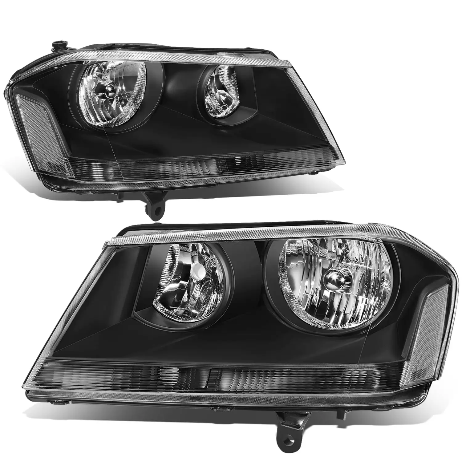 DNA Motoring HL-OH-DAVE08-BK-CL1 For 2008 to 2014 Dodge Avenger Factory Style Black Housing Clear Corner Headlight Lamps