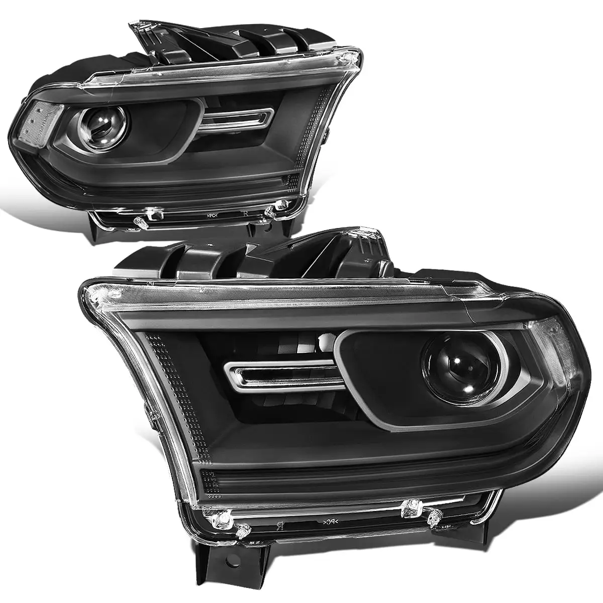 DNA Motoring HL-OH-DDUR14-BK-CL1 For 2014 to 2020 Dodge Durango Pair Factory Style Projector Headlight Lamp w/ LED Side Marker Light Black Housing Clear Corner