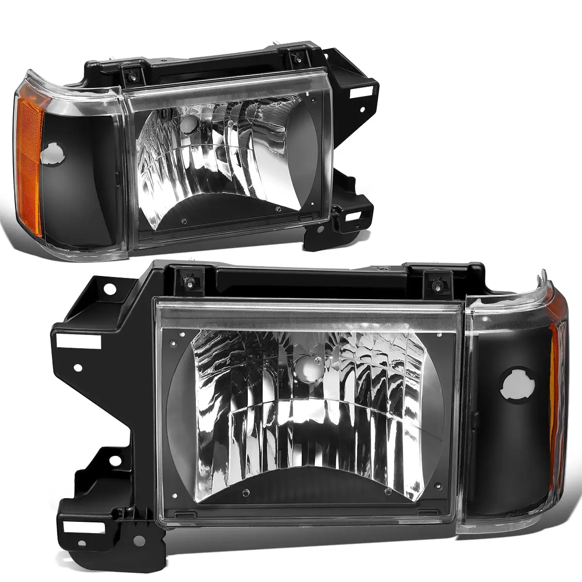 DNA Motoring HL-OH-F15087-BK-AM For 1987 to 1991 Ford F150 F250 F350 Bronco Pair Factory Style Headlight Corner Lamps Black Housing Amber Side 88 89 90