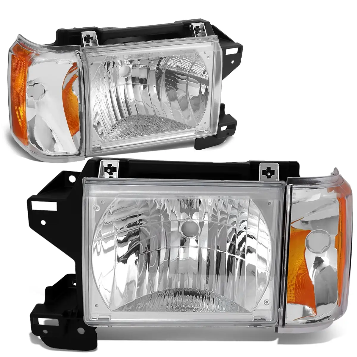 DNA Motoring HL-OH-F15087-CH-AM For 1987 to 1991 Ford F150 F250 F350 Bronco Pair Factory Style Headlight Corner Lamps Chrome Housing Amber Side 88 89 90