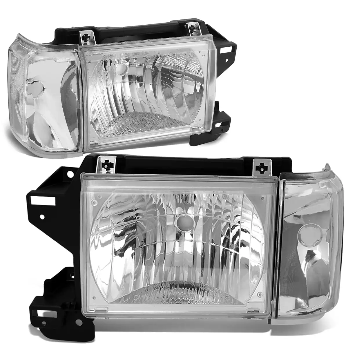 DNA Motoring HL-OH-F15087-CH-CL1 For 1987 to 1991 Ford F150 F250 F350 Bronco Pair Factory Style Headlight Corner Lamps Chrome Housing Clear Side 88 89 90