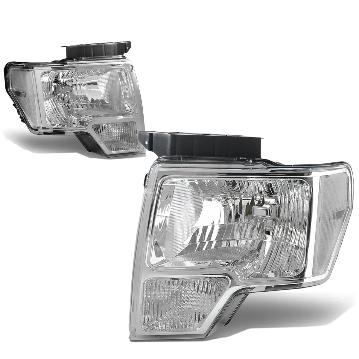 DNA Motoring HL-OH-F1509-CH-CL1 For 2009 to 2014 Ford F150 Pair Factory Style Chrome Housing Clear Corner HeadLight Headlamps 10 11 12 13