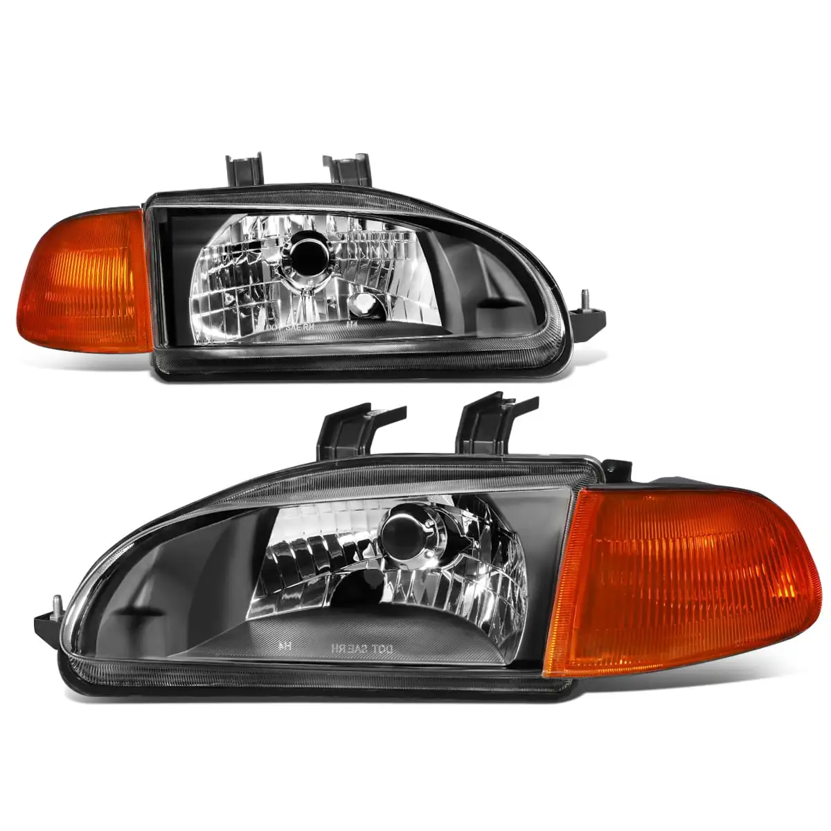 DNA Motoring HL-OH-HC922D-BK-CL1 For 1992 to 1995 Honda Civic Coupe Hatchback Pair Factory Style Black Housing Amber Corner Headlight Lamps