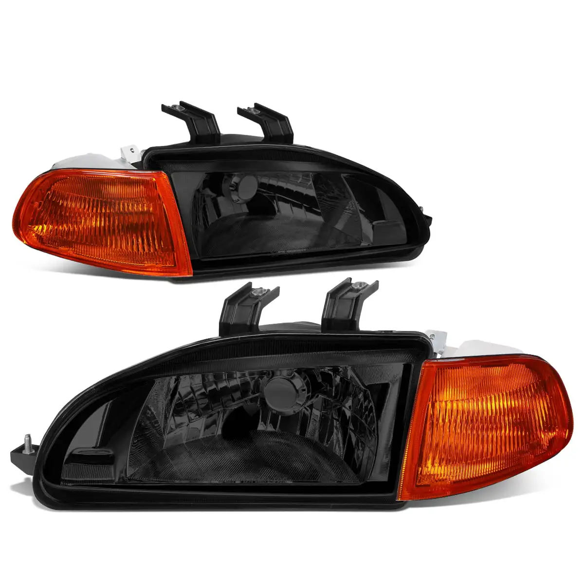 DNA Motoring HL-OH-HC922D-SM-CL1 For 1992 to 1995 Honda Civic Coupe Hatchback Pair Factory Style Smoked Housing Amber Corner Headlight Lamps