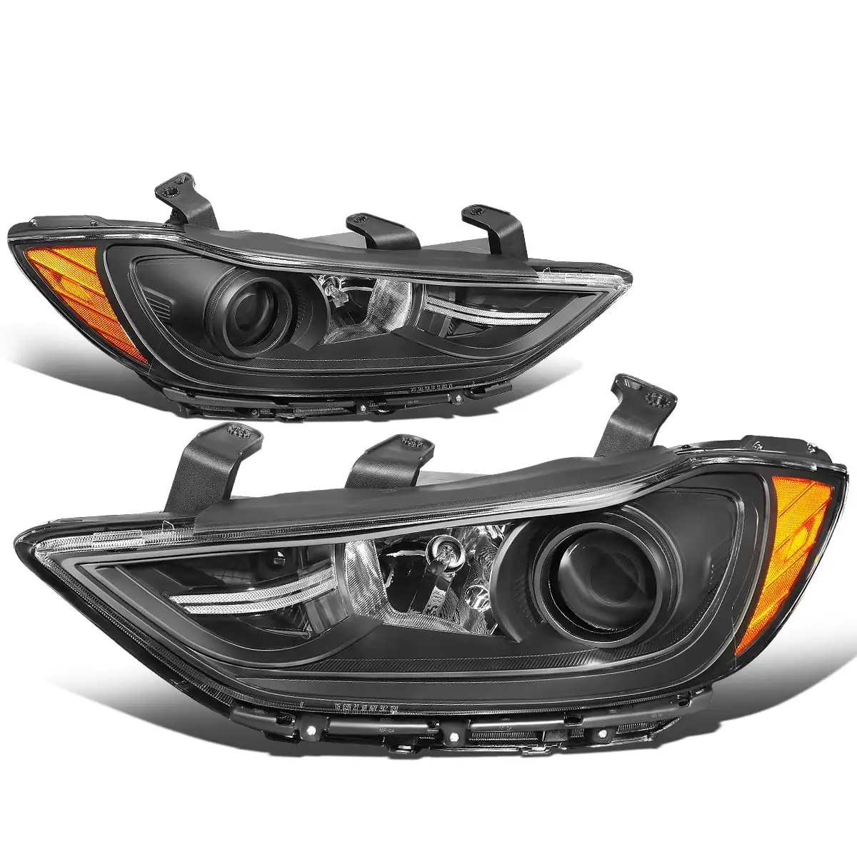 DNA Motoring HL-OH-HEL16-BK-AM Headlight Fits Car 2017 to 2018 Hyundai Elantra Pair Factory Style Black Housing Amber Corner Projector Headlamps