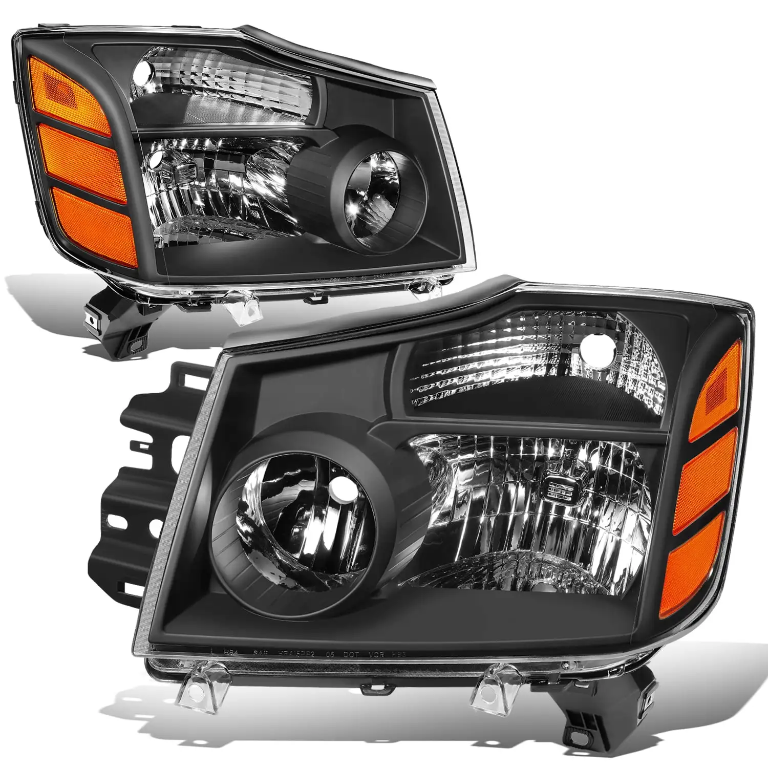 DNA Motoring HL-OH-NARN04-BK-AM For 2004 to 2015 Nissan Titan Armada Factory Style Black Housing Amber Corner Headlight Lamps 05 06 07 08 09 10 11 12 13 14