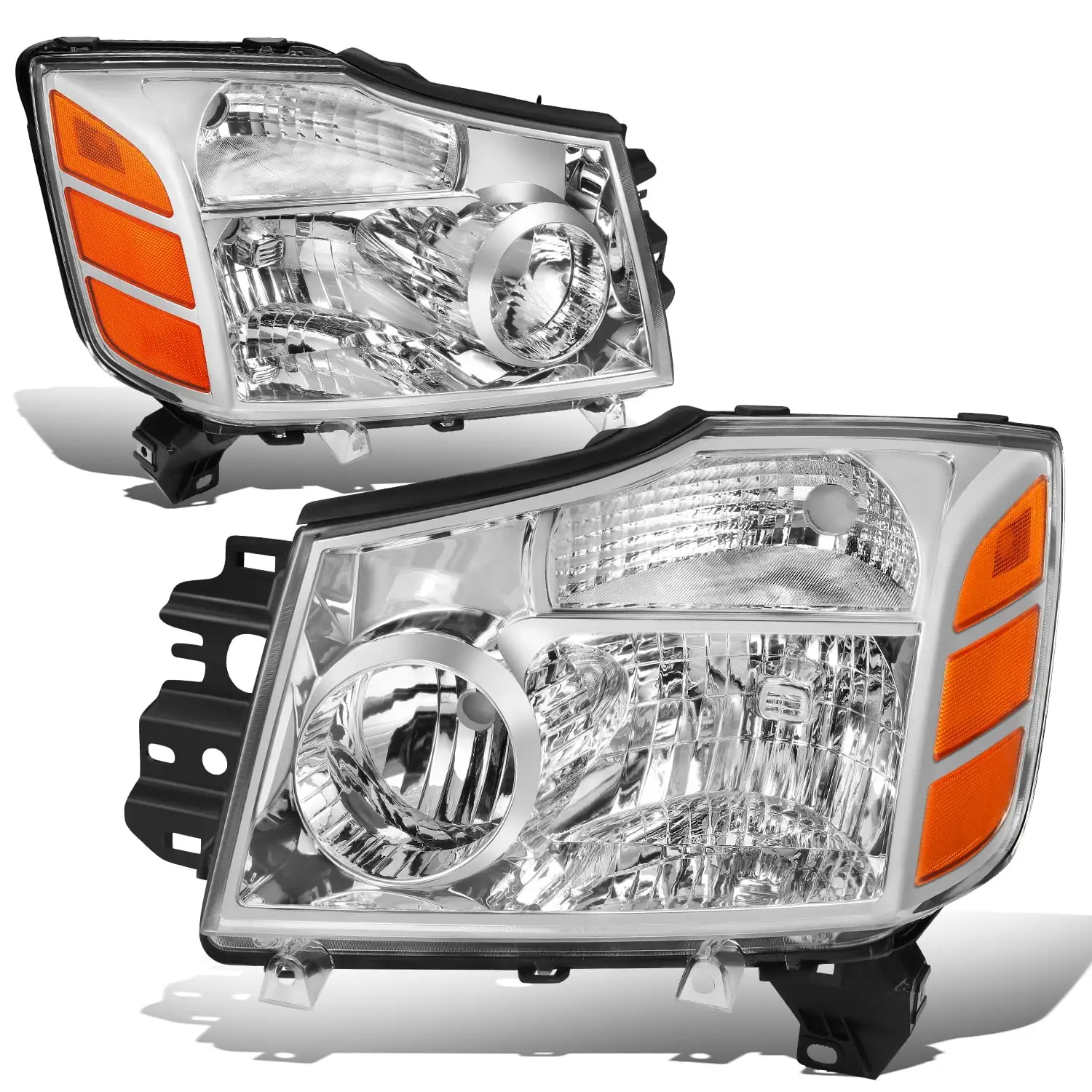 DNA Motoring HL-OH-NARN04-CH-AM For 2004 to 2015 Nissan Titan Armada Factory Style Chrome Housing Amber Corner Headlight Lamps 05 06 07 08 09 10 11 12 13 14