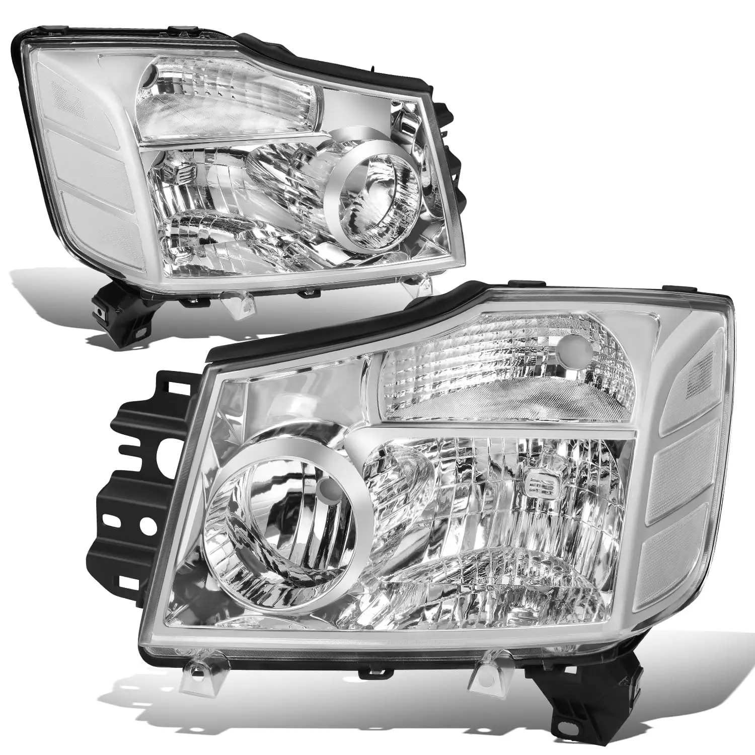 DNA Motoring HL-OH-NARN04-CH-CL1 For 2004 to 2015 Nissan Titan Armada Factory Style Chrome Housing Clear Corner Headlight Lamps 05 06 07 08 09 10 11 12 13 14