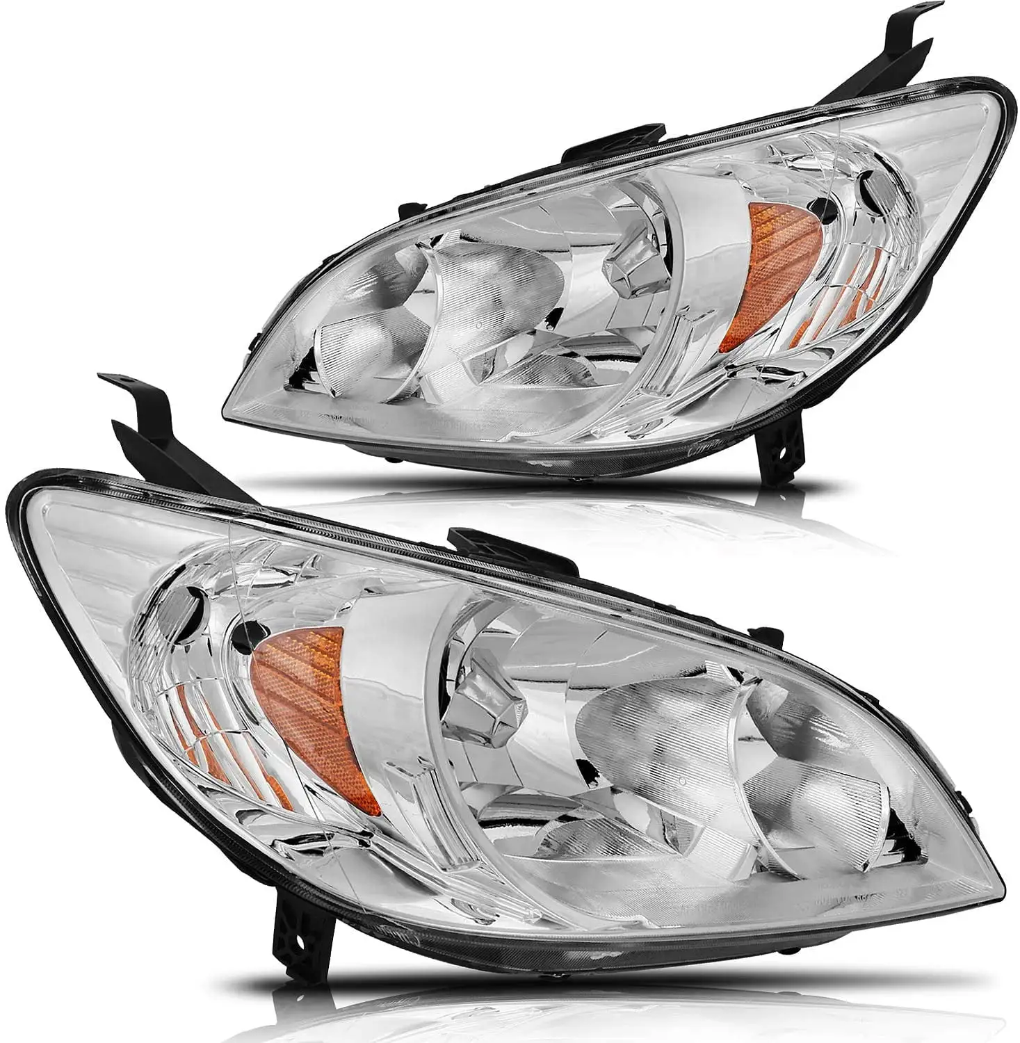 ECCPP Headlight Assembly For Honda Civic 2004-2005 Headlamps Chrome Housing Amber Reflector Clear Lens