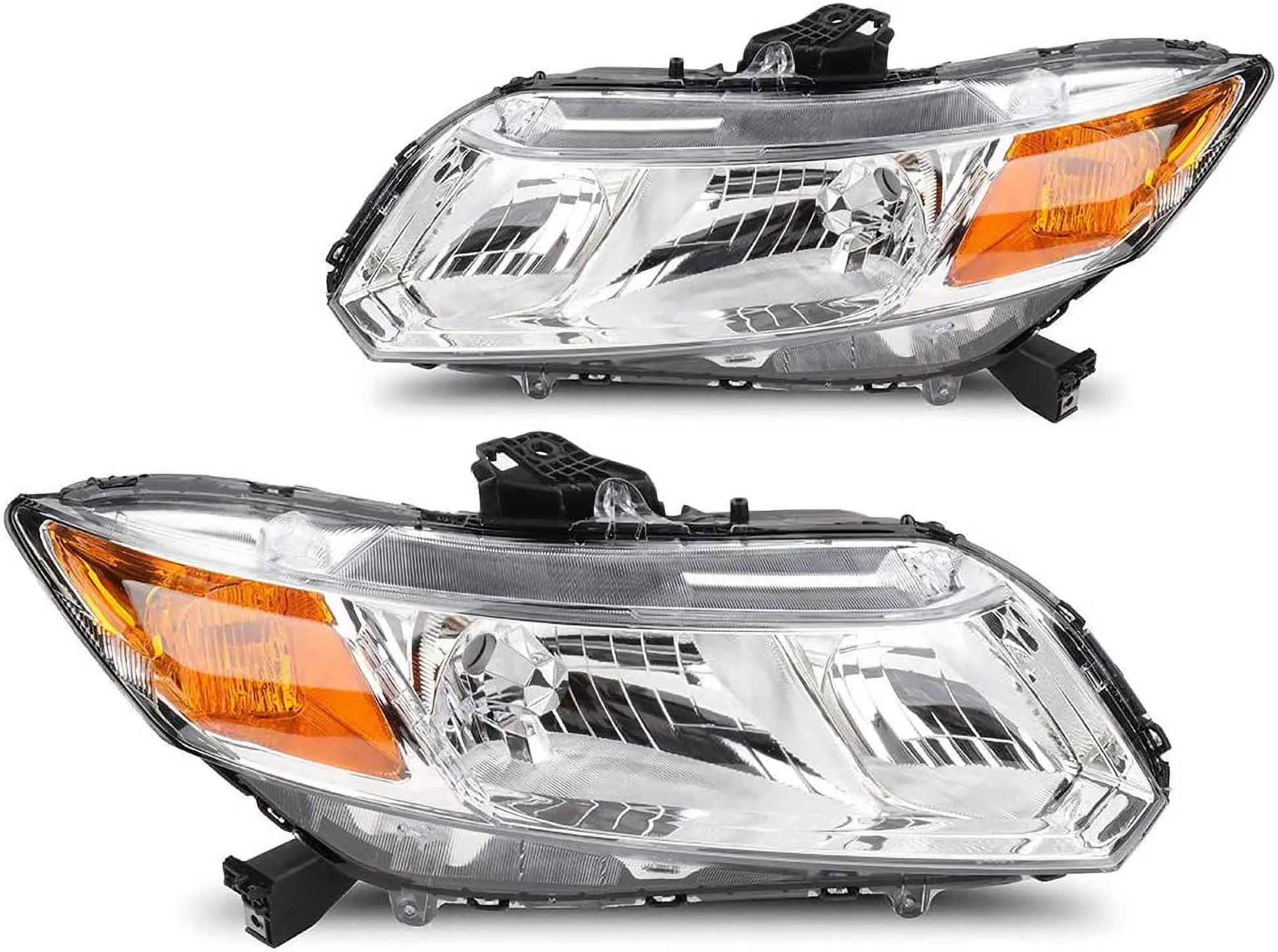 ECCPP Headlight Assembly For Honda Civic 2012-2015 Headlamps Chrome Housing Amber Reflector Clear Lens