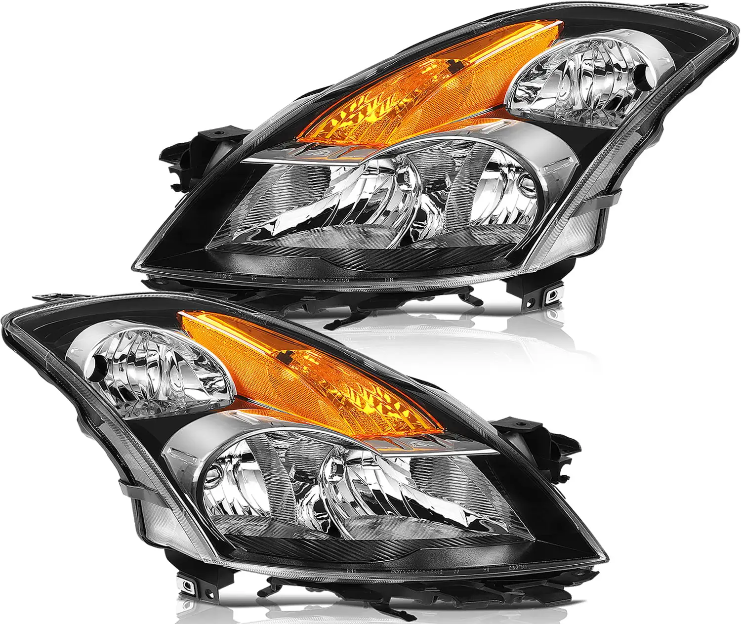 ECCPP Headlight Assembly For Nissan Altima 2007-2009 Headlamps Black Housing Amber Reflector Clear Lens