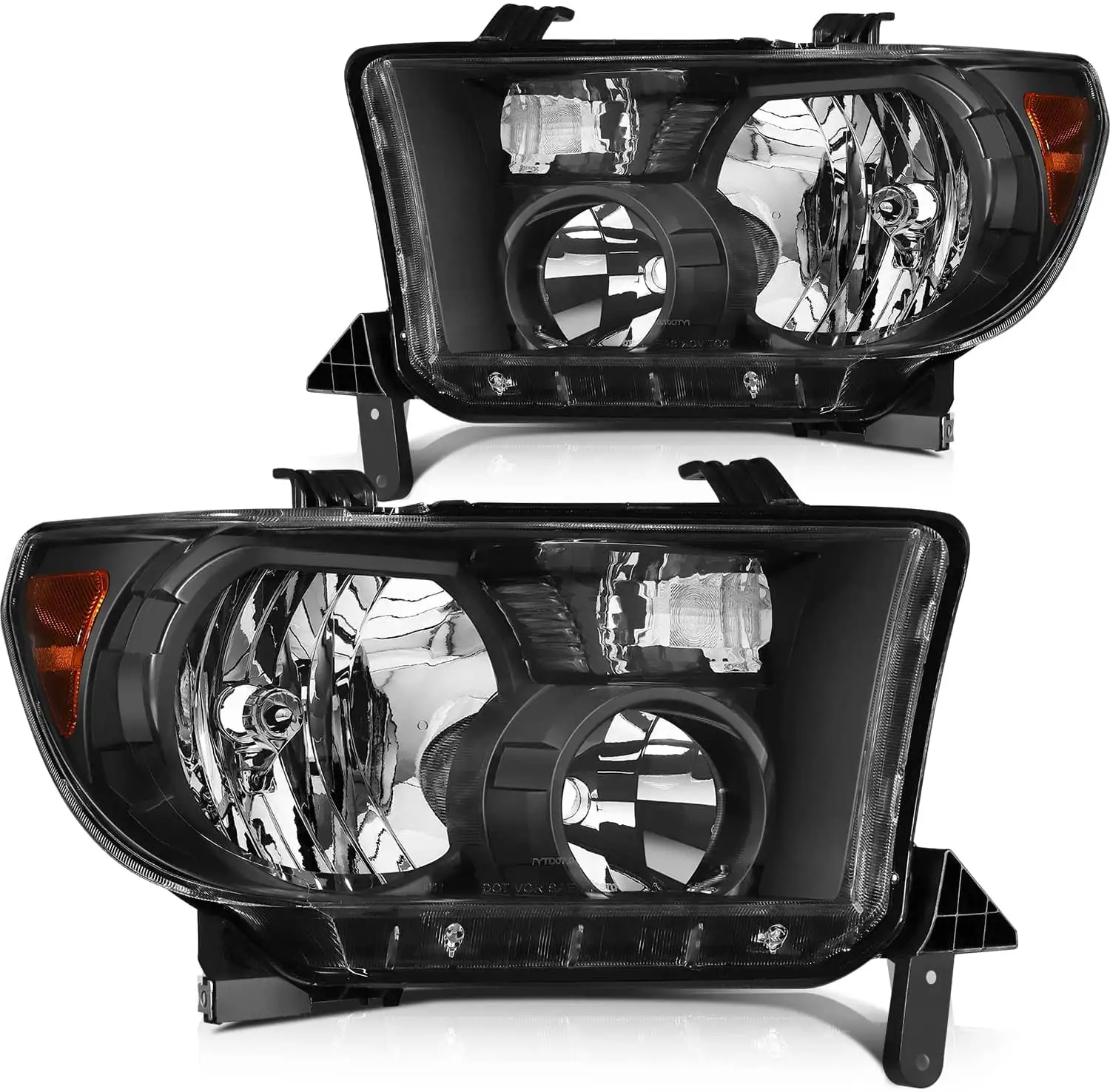 ECCPP Headlight Assembly For Toyota Sequoia 2008-2017 For Toyota Tundra 2007-2013 Headlamps Black Housing Amber Reflector Clear Lens