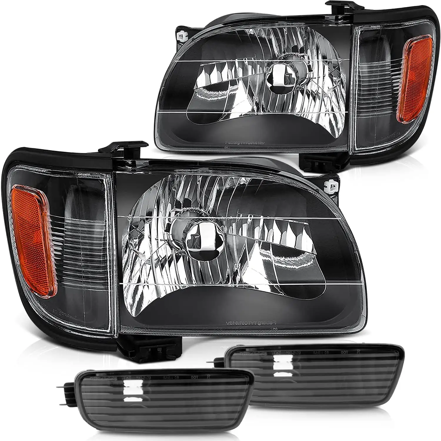 ECCPP Headlight Assembly For Toyota Tacoma 2001-2004 Headlamps Black Housing Amber Reflector Clear Lens