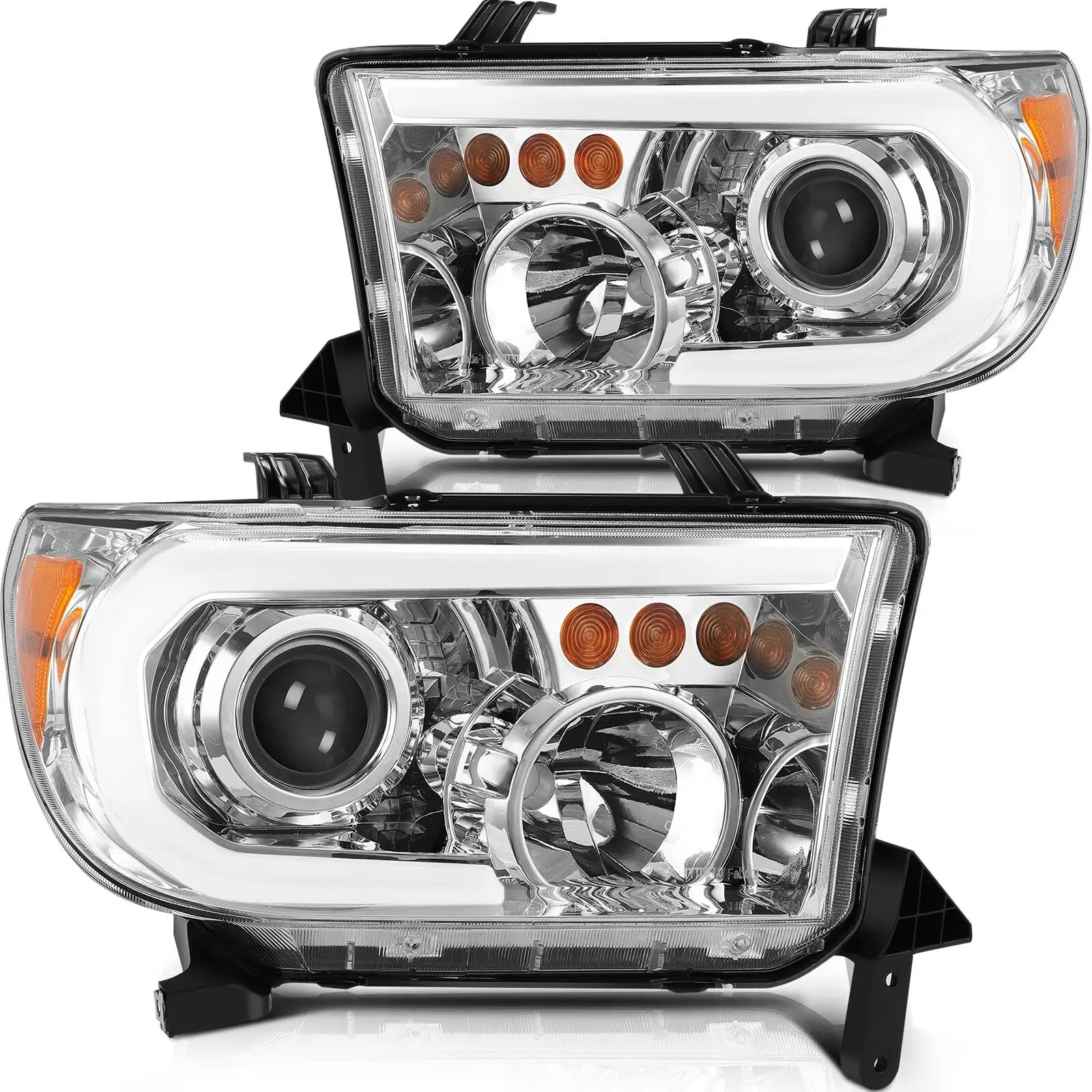 ECCPP Headlight Assembly for Toyota Sequoia 2008-2017.For Toyota Tundra 2007-2013 Driver and Passenger Side Headlamps With LED Bar