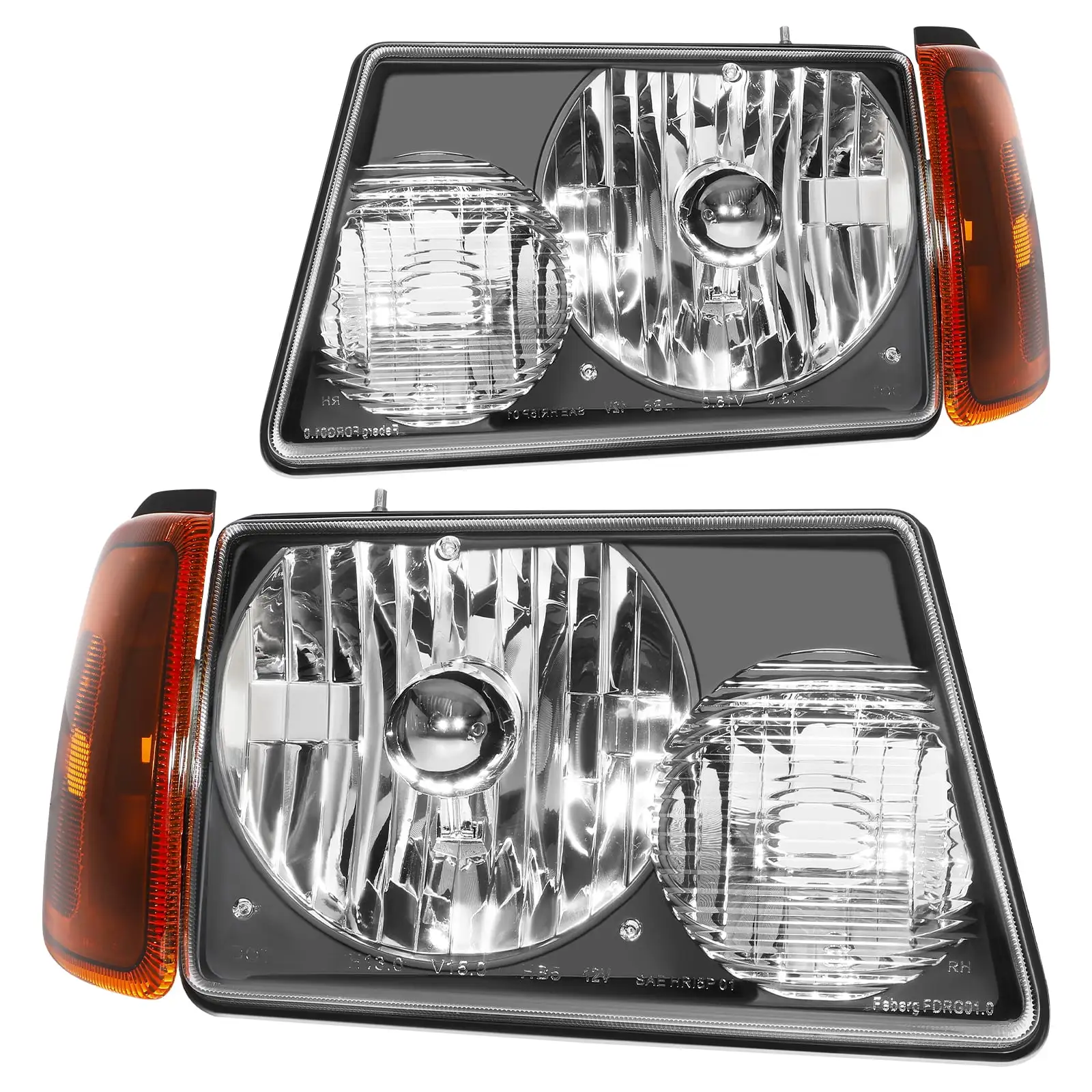 ECCPP Headlights Assembly For Ford Ranger 2001-2011 Headlamps Black Housing Amber Reflector Clear Lens 6L5Z13008BA 6L5Z-15A201BAA