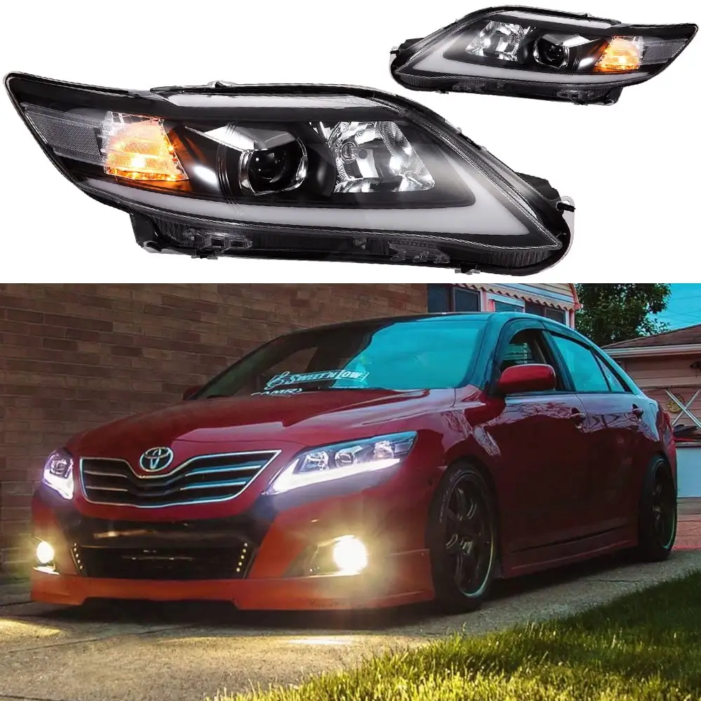 ECCPP Headlights Assembly For Toyota For Camry 2010-2011 Headlamps Black Housing Amber Reflector Clear Lens