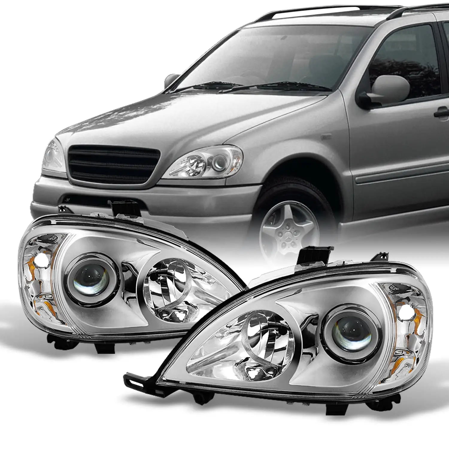 Fit 98-01 Mercedes Benz W163 ML320 ML430 Projector Headlights Headlamps L+R