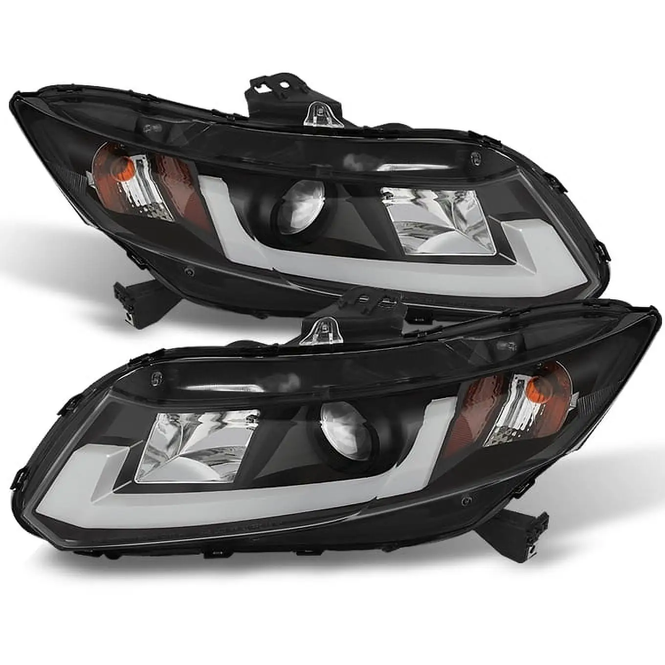 Fits 12-15 Honda Civic Black Light Bar/Tube Design DRL LED Projector Headlights