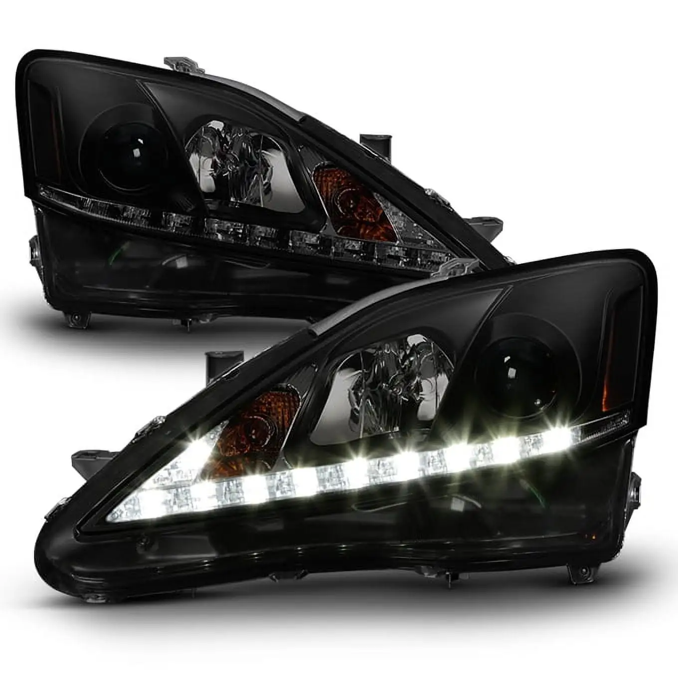 Fits 2006-2013 Lexus IS250 IS350 Black Smoked LED DRL Projector Headlights Lamp