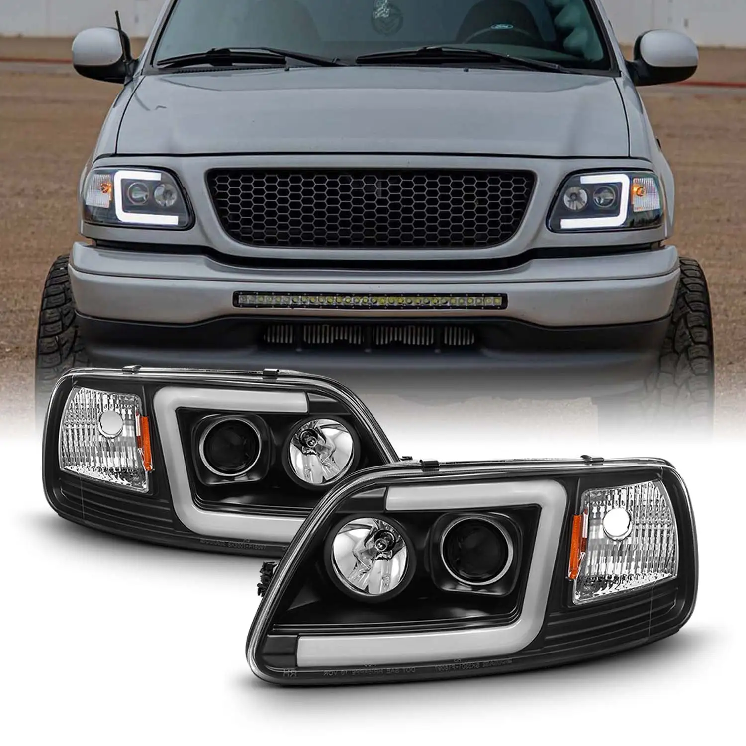 Fits Black 97-03 Ford F150 / 97-02 Expedition LED Bar Projector Headlights Fits select: 1998-1999 FORD F250