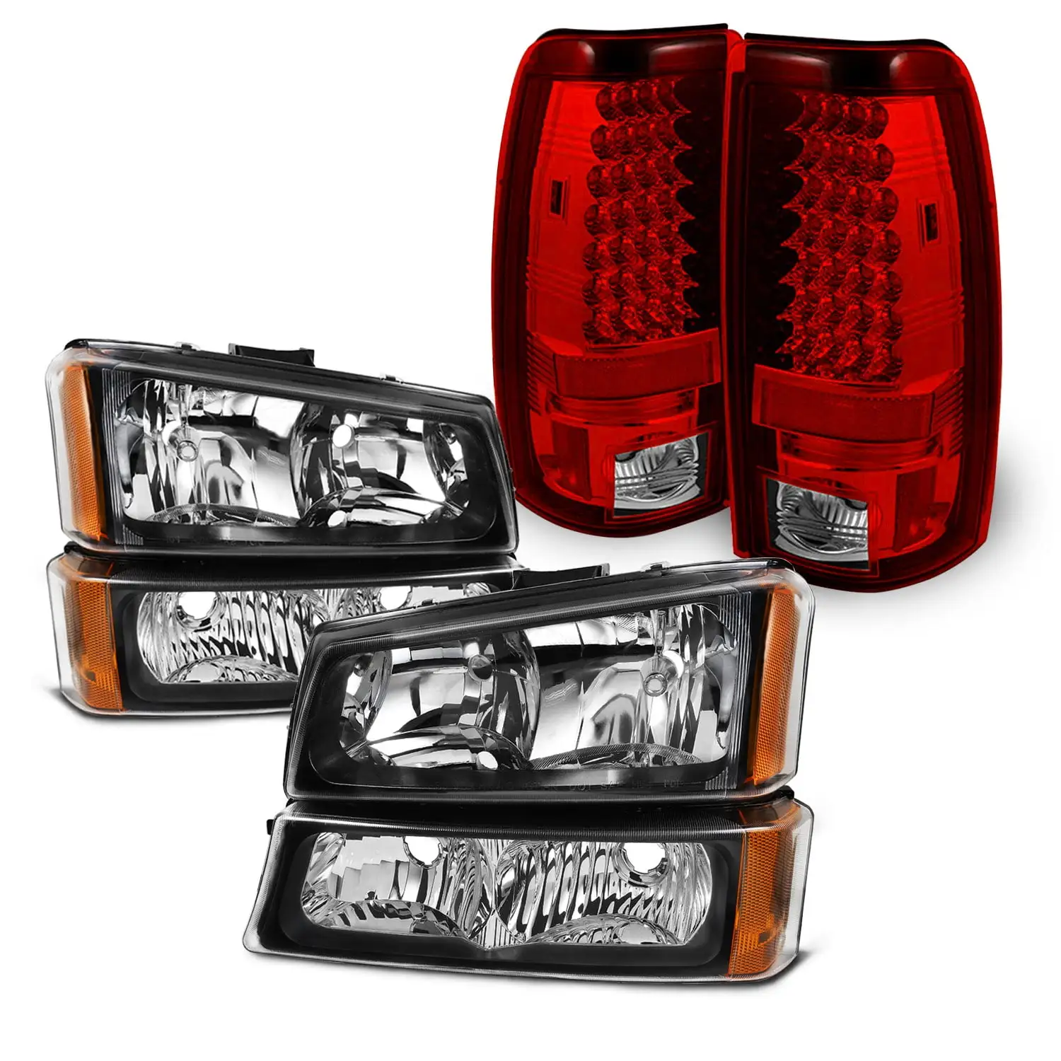 For 03-06 Silverado 1500/1500HD/2500/2500HD/3500 Black Headlights+Red Tail Light Fits select: 2003-2007 CHEVROLET SILVERADO